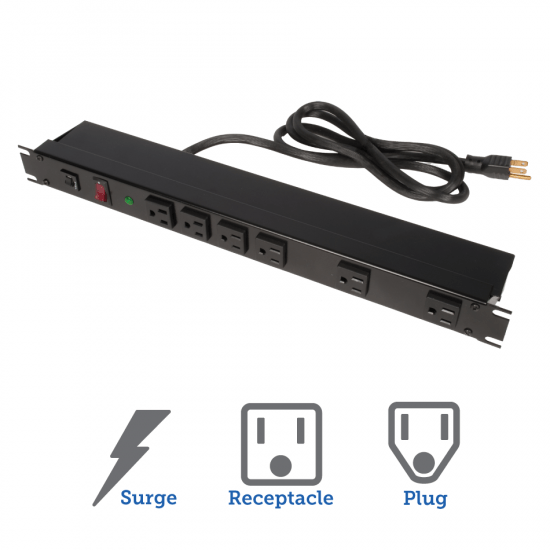 15A Power Strip, 6 Outlets, 15ft Cord