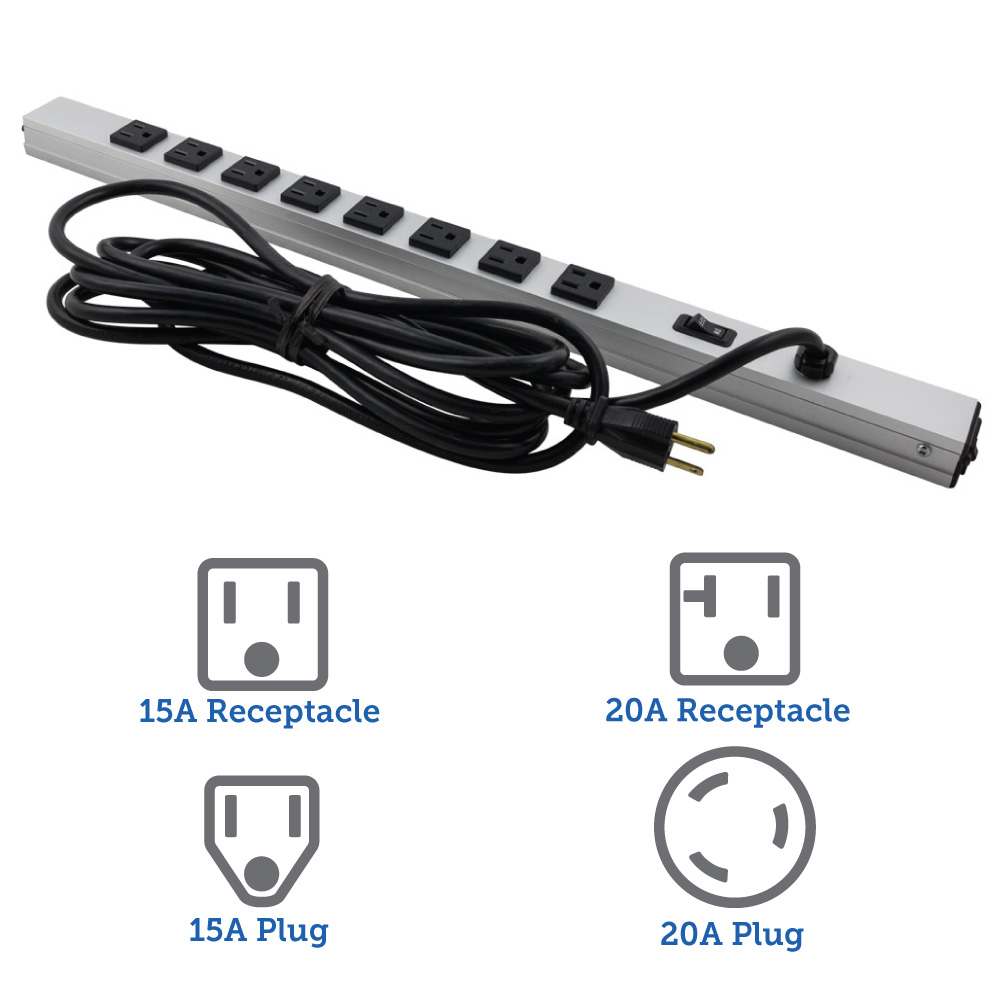 20A Vertical Power Strip 24 Outlets, 15ft Cord (44U+)
